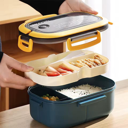 Lunch Box 1200 ml compartimentée jaune et bleu marine